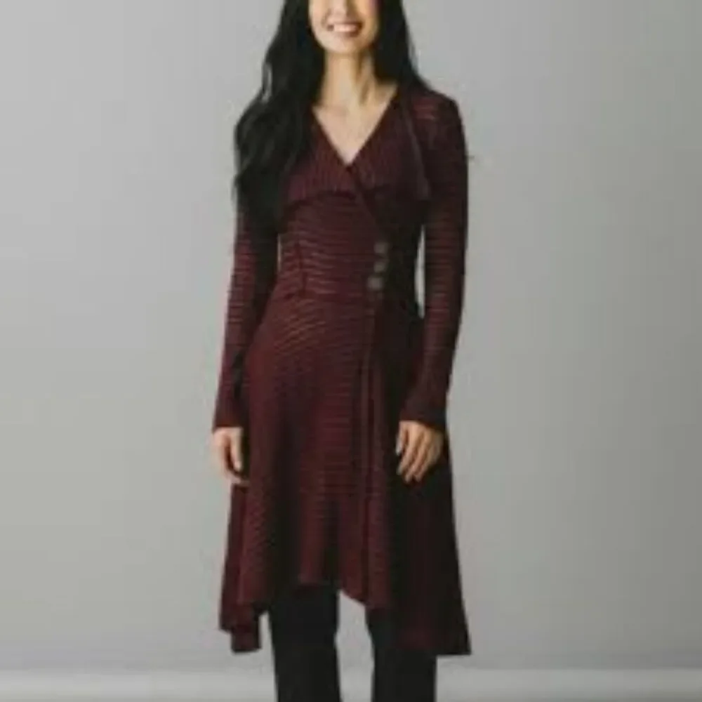 Free People Long Red Stripped Duster Cardigan Size M